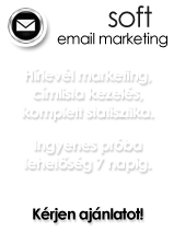 Hírlevél marketing, címlista kezelés, komplett statisztika.
Ingyenes próba lehetőség 7 napig. Kérjen ajánlatot!